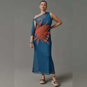 NWT NEVER FULLY DRESSED Lyla Off-The-Shoulder blue red curve plus maxi dress 20
